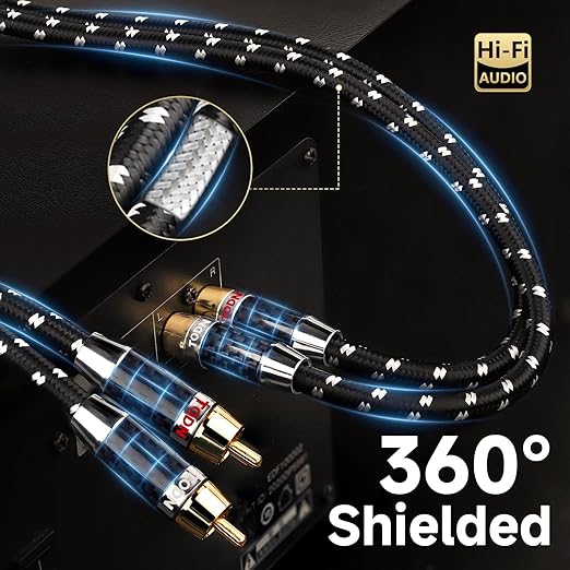 TODN Audiophile RCA Cables Stereo Shielded HiFi 2RCA Male to Male for Subwoofer, Phono, Car Audio (1.64ft/0.5m, 1 Pair)
