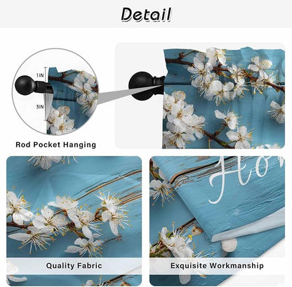 Farmhouse Wooden Grain Kitchen Curtains, Vintage Shabby Chic Flower Blue Light - Image 9