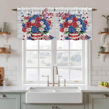 Independence Day Kitchen Tier Curtains 24 Inch Long 2 Panel Set, Rod Pocket - Image 3