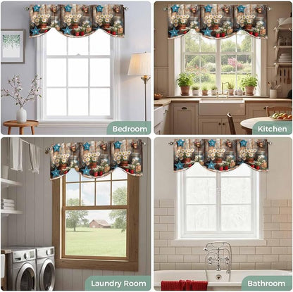 Country Flower Tie Up Valance for Window, Western Texas Star Butterfly Barn - Image 7