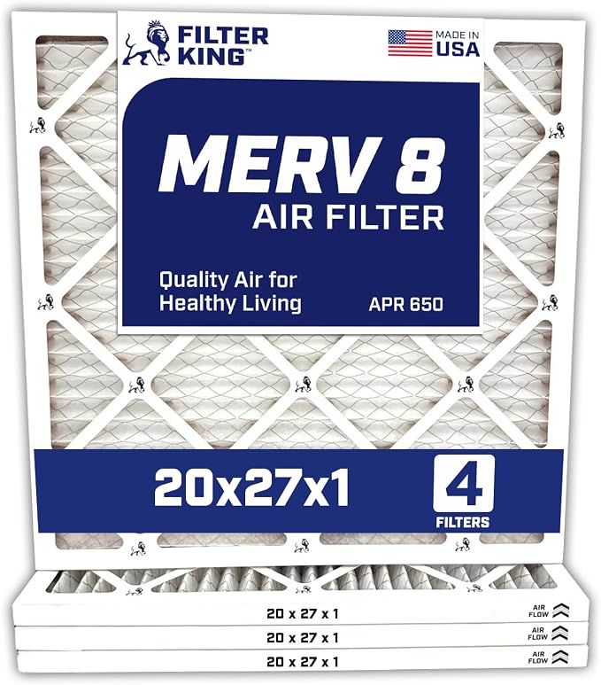 Filter King 20x27x1 Air Filter | 4-PACK | Carbon MERV 8 HVAC Pleated A/C by FilterKing