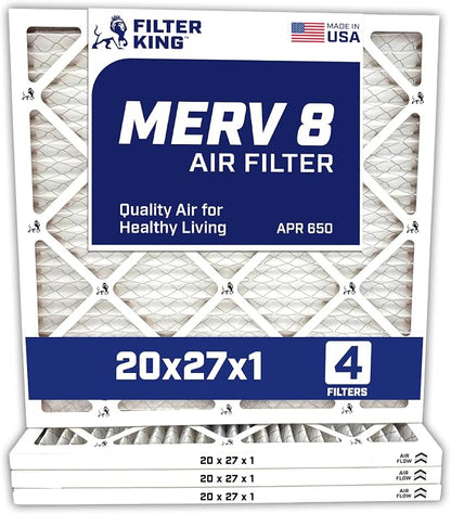 Filter King 20x27x1 Air Filter | 4-PACK | Carbon MERV 8 HVAC Pleated A/C by FilterKing