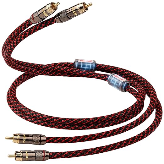 TODN HiFi 4-Core-OFC RCA Cables for Audiophile 2 RCA Male to Male Car Stereo Audio Cable with Shielding for Amps/Phono/Subwoofers (4.9ft/1.5m, 1 Pair)