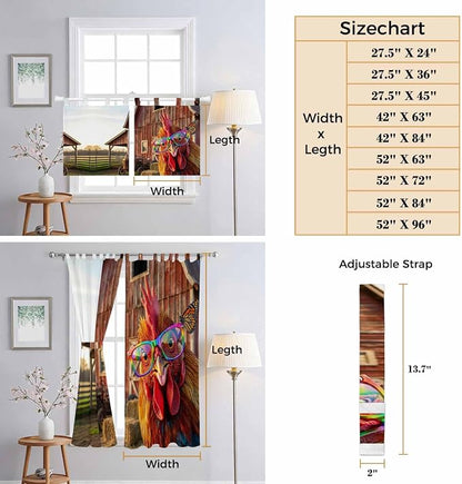 Farm Rooster Bedroom Curtains 72 Inch Length, Window Curtains Tab Top, - Image 8