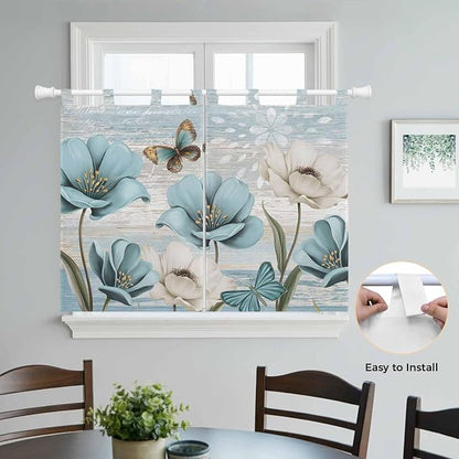 Spring Floral Kitchen Curtains 45 Inch Length, Short Cafe Window Curtains Tab - Image 4