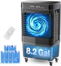 Auertech 8.2 Gal Swamp Cooler, 2800 CFM Portable Evaporative Air Cooler with 3 Speeds, Remote, 12H Timer, 120°Oscillation, Portable Air Coolers for Room, Garage, Bedroom