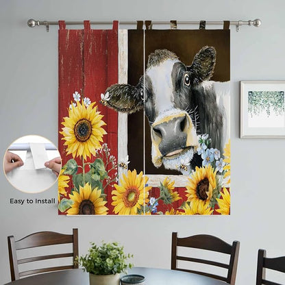 Cows Sunflowers Bathroom Curtains 63 Inch Length, Window Curtains Tab Top - Image 4