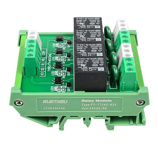 GUETNEU Relay Board, Relay Module 4 Channel 1 SPDT DIN Rail Mount 24V DC/AC, Interface Board(FY-T734C-D24)