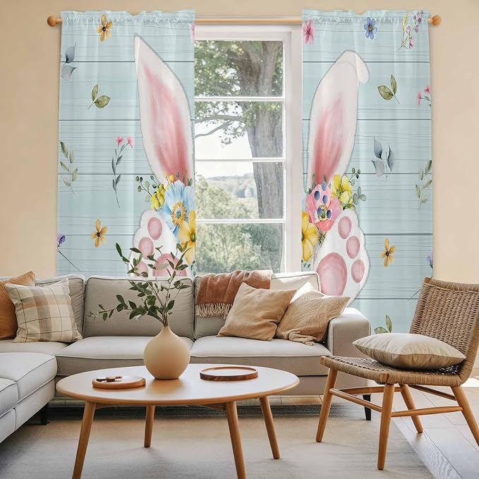 Easter Window Curtains 72 Inch Long 2 Panel Set, Rod Pocket Long Curtains & - Image 3