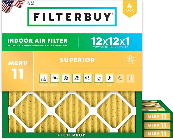 Filterbuy 12x12x1 Air Filter MERV 11 Superior Pet & Allergy Defense, by Filterbuy