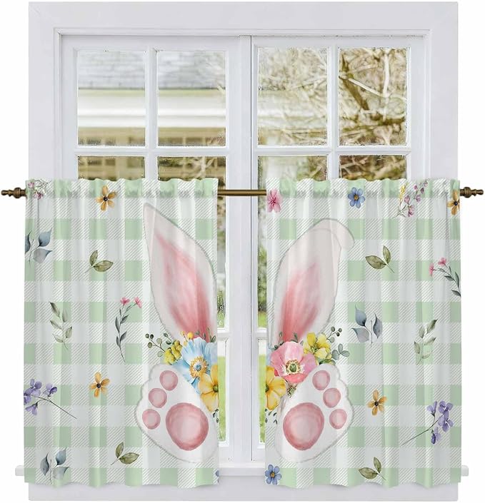 Easter Kitchen Tier Curtains 45 Inch Long 2 Panel Set, Rod Pocket Short Window - Image 2