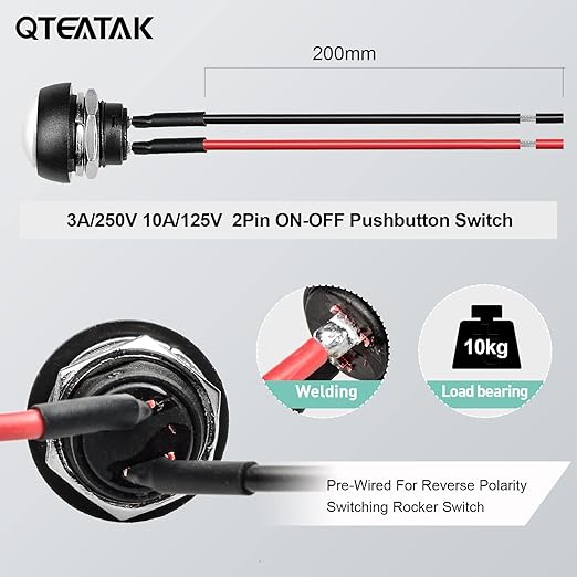 QTEATAK 1/2"(12mm) Pre-Wired Mounting Hole On/Off White Mini Round Waterproof Momentary Push Button Switch JF-33B -2Pack