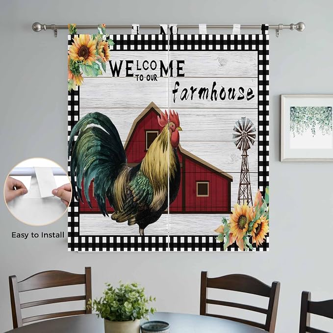 Farmhouse Rooster Bathroom Curtains 63 Inch Length, Window Curtains Tab Top - Image 4