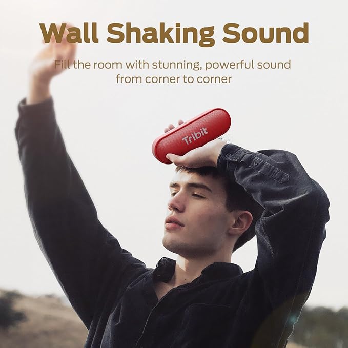 Tribit Bluetooth Speaker XSound Go, 16W Loud Sound & Deeper Bass, 24H Playtime, IPX7 Waterproof, Bluetooth 5.3 TWS Pairing Portable Wireless Speaker for Home, Outdoor (Red)