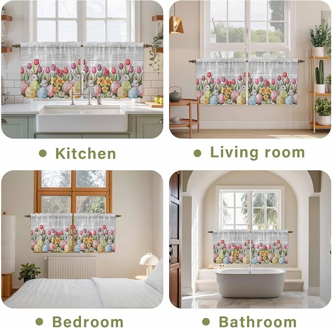 Easter Kitchen Tier Curtains 24 Inch Long 2 Panel Set, Rod Pocket Cafe Small - Image 8