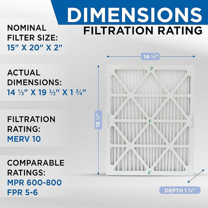 15x20x2 MERV 10 2" Inch Pleated Air Filters By Glasfloss. Box of 6. Actual - Image 2