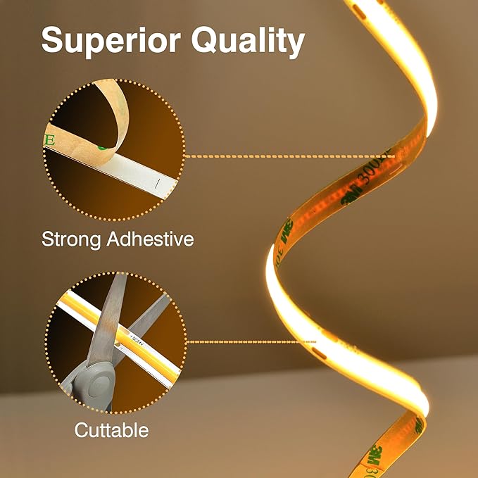 Pandery COB LED Strip,LED Strip Lights 3M/9.84ft,Touch Dimmable LED Strips,CRI90+,2700K Warm White cob led,960LEDs,24V LED Tape Lights,Indoor for Bedroom, Kitchen, TV, Mirror,Cabinet