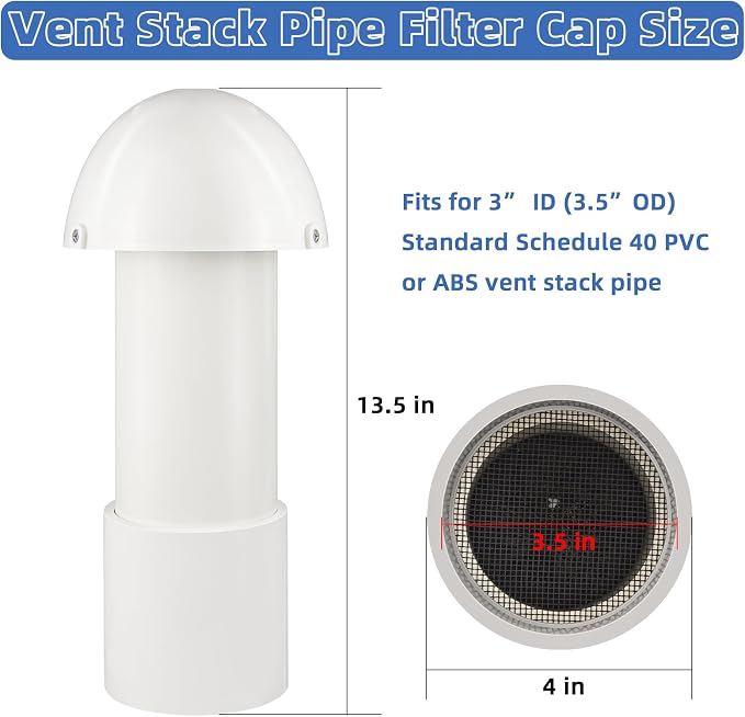 3 Inch Vent Stack Pipe Filter, Sewer Vent Filter Septic Tank Roof Vent Filters - Image 2