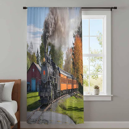 Steam Train Sheer Curtains 45 Inch Length Railroad Country Barn Rustic Trees - Image 4