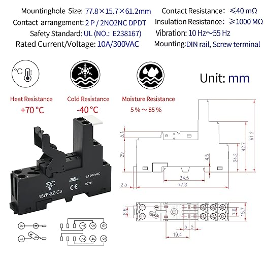 12 Pcs 8Amp Mini Relay Switch UL Listed DPDT with Test Button 24VDC 8Pin Socket Base with Indicator Light Relay Tester