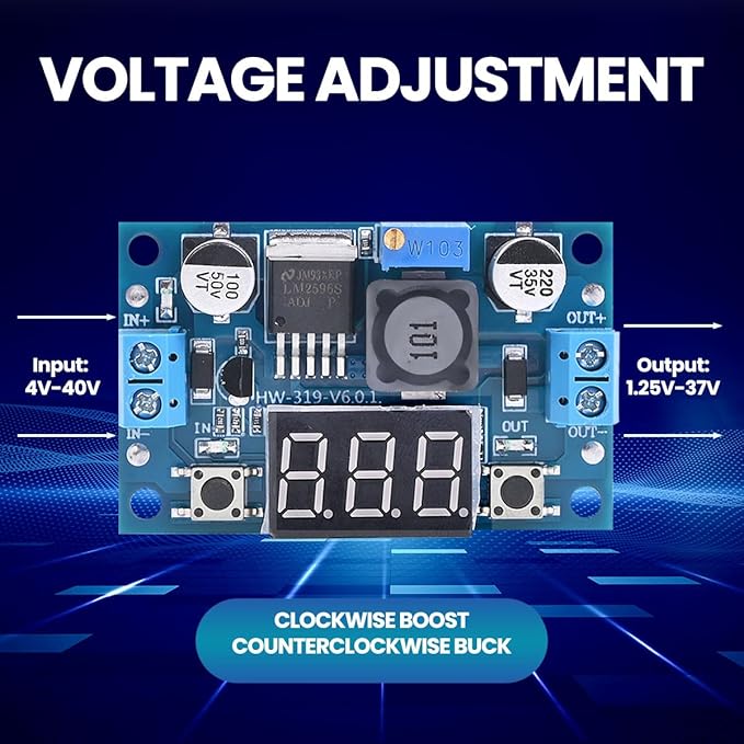 Seloky LM2596 Adjustable DC-DC Step-Down Buck Converter Module with LED Voltmeter Display, Voltage Regulator 4.0-40V Input to 1.25-37V Output Power Supply Module (Pack of 2)