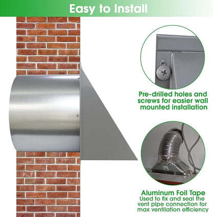 6 Inch Hooded Wall Vent with Screen and Damper, 6 Inch Exhaust Vent Cover Cap - Image 6