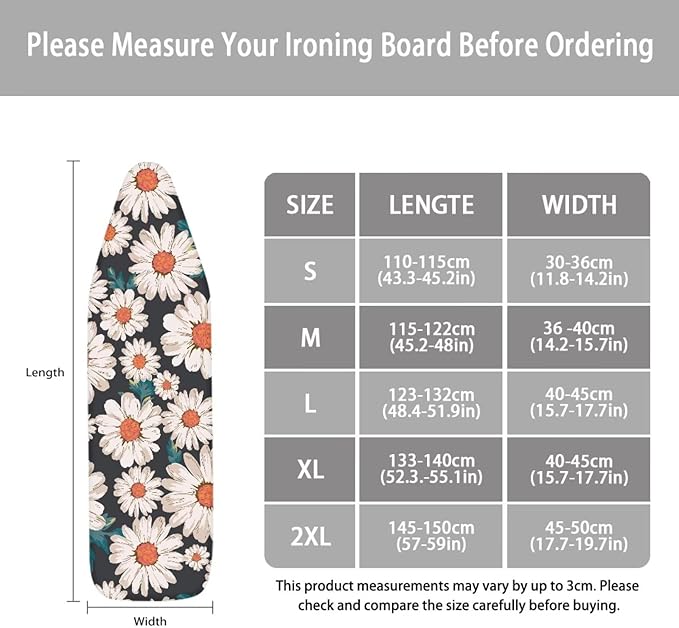 ZCFYGDX Breathable Ironing Board Cover,Resist Scorch Polyester & Staining,Wear & Soil Resistant Covers, Easy Installation 3 Fasteners,Elastic Edges (17 x 49 inch) Oil Painting White Daisy Print