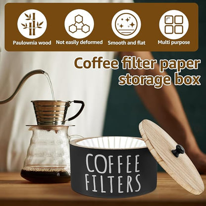 Coffee Filter Holder, Wooden Large Capacity Rustic Coffee Filter Storage Case - Image 3