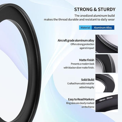 49-82mm Step-Up Ring Adapter, 49mm to 82mm Step Up Filter Ring - Image 5