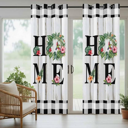 Summer Outdoor Curtains for Patio Leaves Garland Plumeria Wood Buffalo Plaid - Image 6