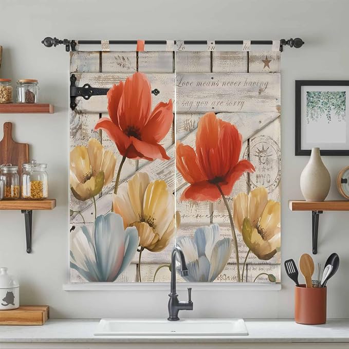 Retro Floral Living Room Curtains 84 Inch Length, Window Curtains Tab Top - Image 3