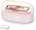 COLSUR Bluetooth Speaker Alarm Clock with Wireless Charger, FM Radio, Adjustable LED Night Light, 6 in 1 Bedroom Portable Speaker 2500mAh, Phone Stand for Bedside, Home, Office, Gift (Pink)