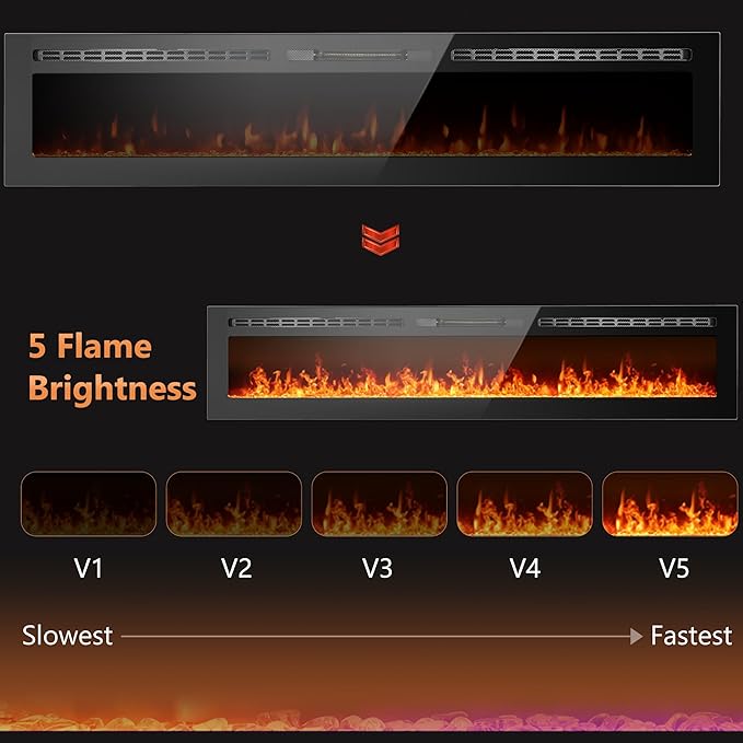 90 inch Ultra-Thin Electric Fireplace Recessed and Wall Mounted with Touch Screen Control Panel/Remote Control/App Control - Timer,Realistic 5 Flame - Crystal