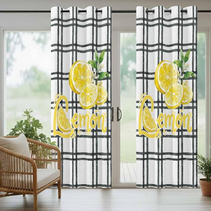 Lemon Outdoor Curtains for Patio Lemon Leaves Summer Plaid Buffalo Waterproof - Image 6