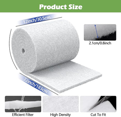 Classic Pond Filter Pad Media 12"x72"x1", 6 Ft² White Thicker Reusable - Image 2