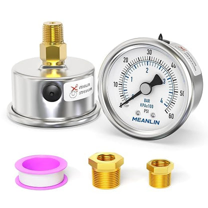 MEANLIN MEASURE 0~60Psi Dry Pressure Gauge Stainless Steel 1/4"NPT 2"FACE DIAL by MEANLINMEASURE