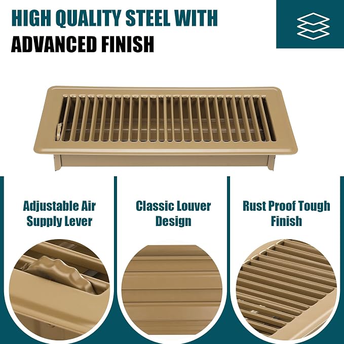 VOISEN Floor Register 4x12, 6 Pack Floor Vent Covers, Steel Adjustable Air - Image 6