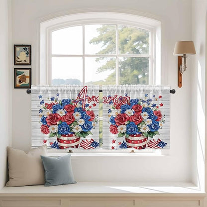 Independence Day Kitchen Tier Curtains 24 Inch Long 2 Panel Set, Rod Pocket by Unknown