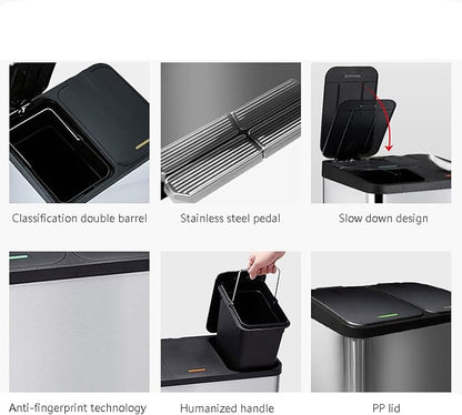 Trash Can Kitchen Large Capacity Foot-Operated Trash Can Double Three Bin - Image 3