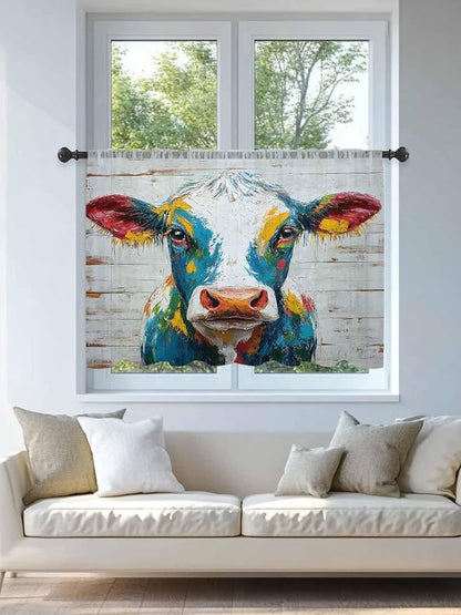 Sheer Curtains 45 Inch Length, Rustic Cow Semi Sheer Curtains Light Filtering - Image 4