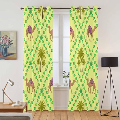 2 Panel Kitchen Cafe Curtains, Desert Sand Camels Sunlight Filtering Nature Air - Image 2