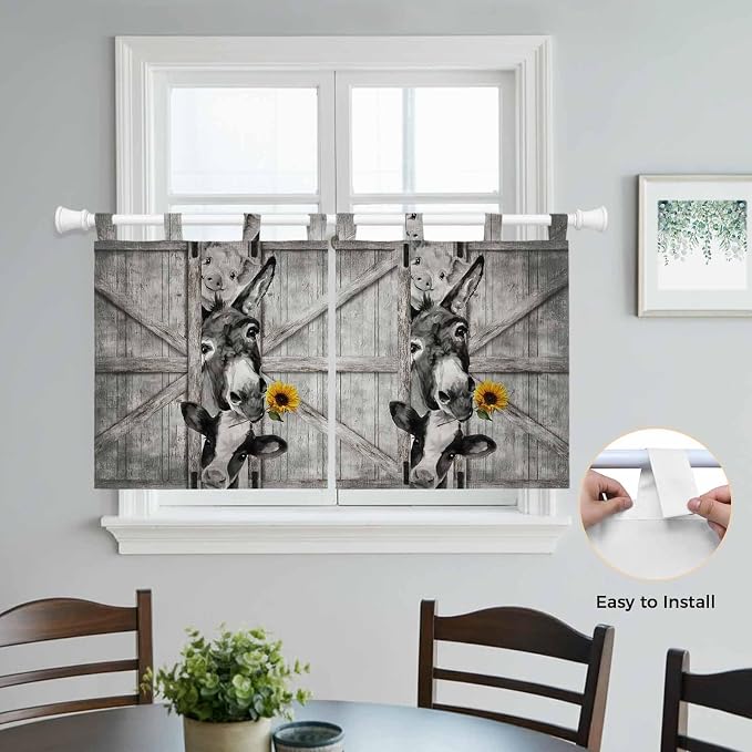 Funny Farm Animals Kitchen Curtains 36 Inch Length, Small Window Curtains Tab - Image 4