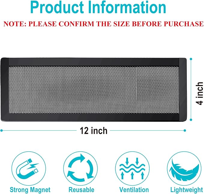 Magnetic Floor Register Vent Covers, 4 x 12 Inch Air Vent Filter Mesh, Sticky - Image 2