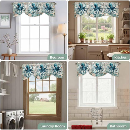 Sea Octopus Ocean Starfish Tie Up Valance Curtains, Nautical Anchor Vintage - Image 8