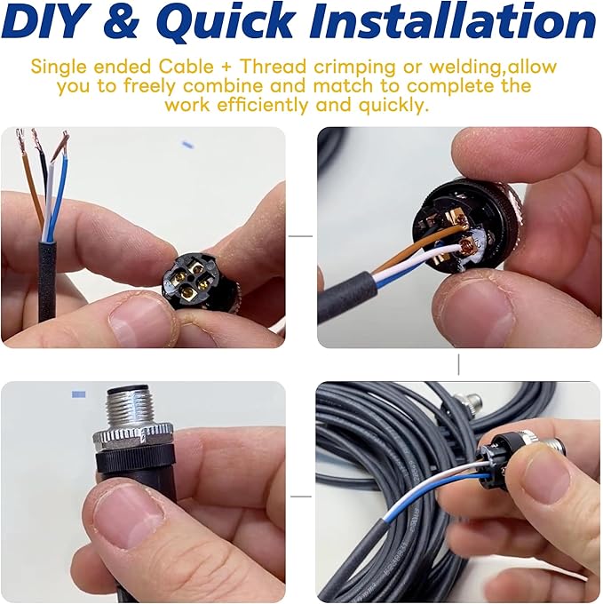 M8 Aviation Sensor Cable 6 Pin，Lonlonty M8 Industrial Sensor Connector Shielded Cable,Field Assembly M8 Connector A Coding Shielded Cable 6.5Ft/2M (6-Pin,Right Angle,Male)