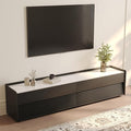 POVISON Fully-Assembled Mid Century Glossy Sintered Stone TV Stand, 78.74" Wood Media Console with Adjustable LED Light, Entertainment Center with Storage for Living Room