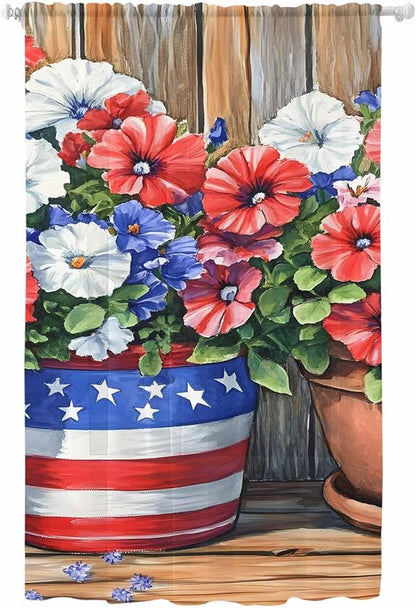 Sheer Curtains 84 Inches Long, Retro Independence Day Flag Wood Grain Privacy by Unknown