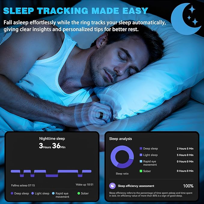 S SECRETTOP Fitness Tracker Smart Ring for Men Women – Sleep & Heart Rate Monitor, Health Activity Tracker, Step Counter, Calorie Pedometer, No Subscription Required (Black 11)