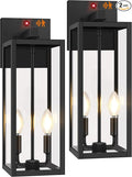 2-Pack Upgraded Motion Sensor Outdoor Wall Lights, 18” Large Dusk to Dawn Porch Lights Outdoor Wall Sconce Lantern, 3 Lighting Modes Exterior Lighting Fixtures, Black Outside Lights for House Garage