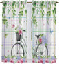 Spring Kitchen Curtains, Bicycles Botanical Leaves Rose Colorful Stripes Light by Unknown